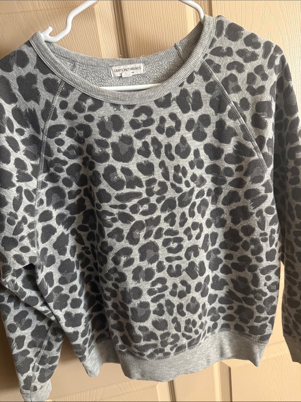 Grayson Threads Gray Leopard Crewneck Sweater